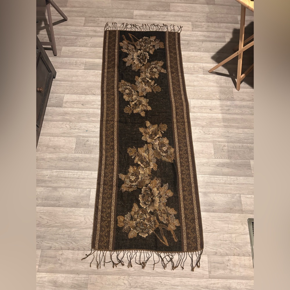Floral black, brown and gold scarf